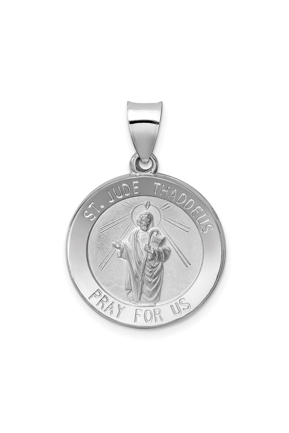 14k White Gold Saint Jude Thaddeus Pendant Necklace for Men or Women with Pray for Us, Catholic Christian Medal Symbolizing Faith Hope Protection