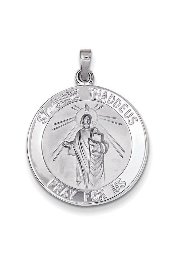 14k White Gold Saint Jude Thaddeus Round Charm - over 3/4 Inch X over 3/4 Inch - 14K White Gold