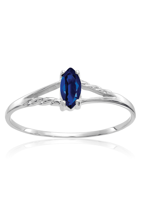 14K Solid White Gold Blue Sapphire Ring Gemstone Band September Birthstone Jewelry