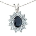 thumbnail image 1 of 14k White Gold Sapphire Oval Pendant with Diamonds and 18" Chain, 1 of 4