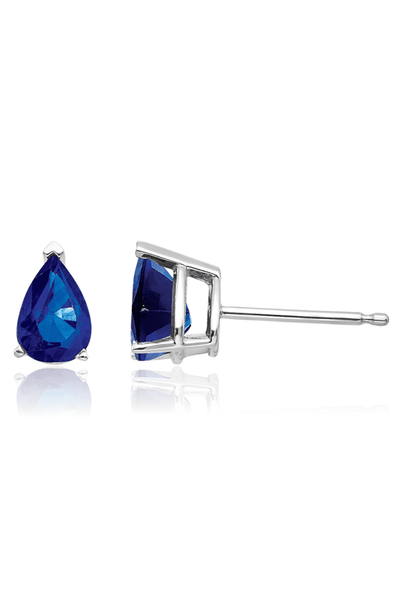 14K Solid White Gold 1.10 carat Blue Sapphire Solitaire Large Stud Earrings - 7mm 1/4 inch - Pear Cut, Natural, Prong Set, Butterfly Back Women's