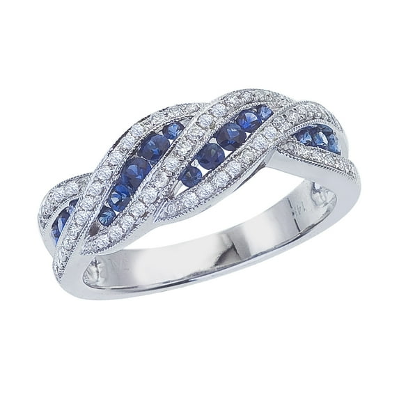 14k White Gold Sapphire and .27 ct Diamond Fashion Ring