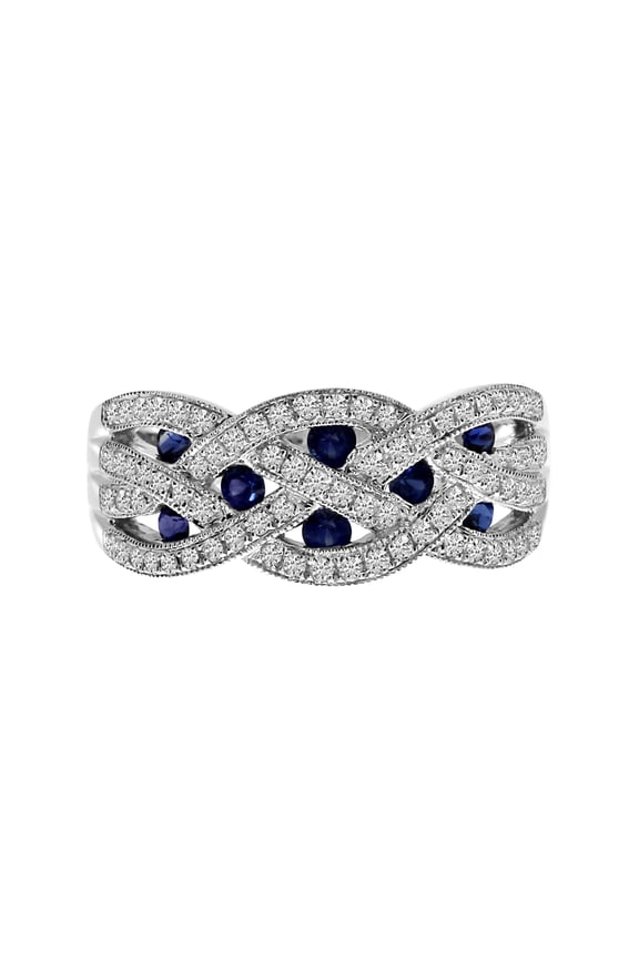 14k White Gold Sapphire and Diamond Braided Wide Band