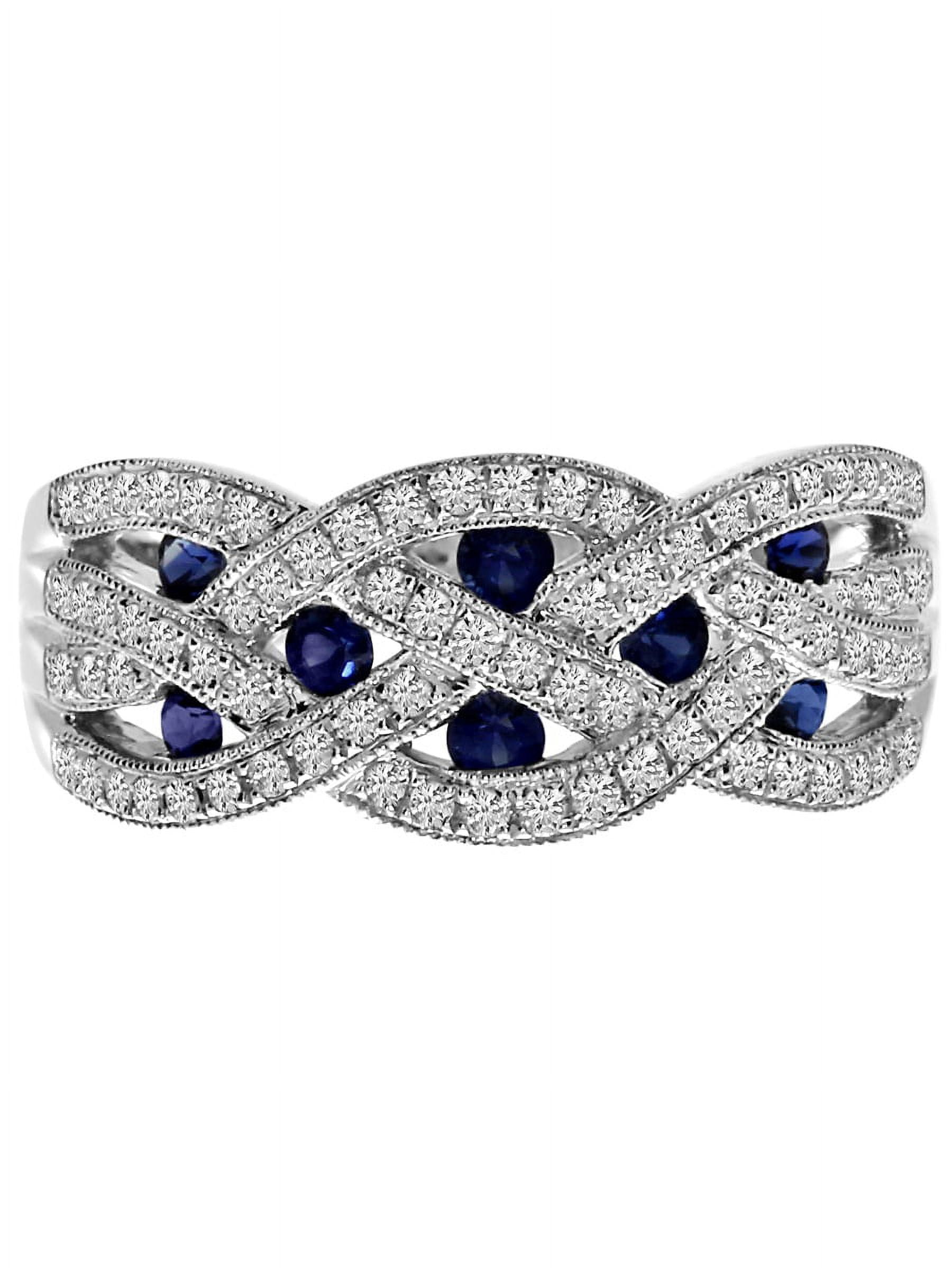 14k White Gold Sapphire and Diamond Braided Wide Band 