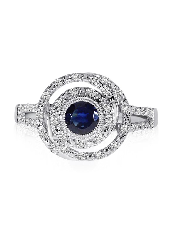 14k White Gold Sapphire and Diamond Concentric Circle Ring
