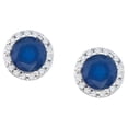 thumbnail image 1 of 14k White Gold Sapphire and Diamond Halo Earrings, 1 of 1