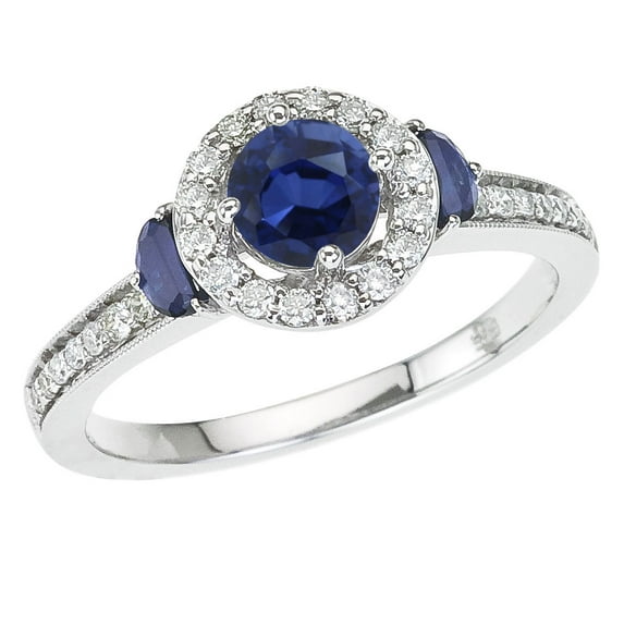 14k White Gold Sapphire and Diamond Halo Ring