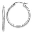 thumbnail image 1 of 14k White Gold Satin and Diamond-cut 2mm Round Hoop Earrings TC197, 1 of 4