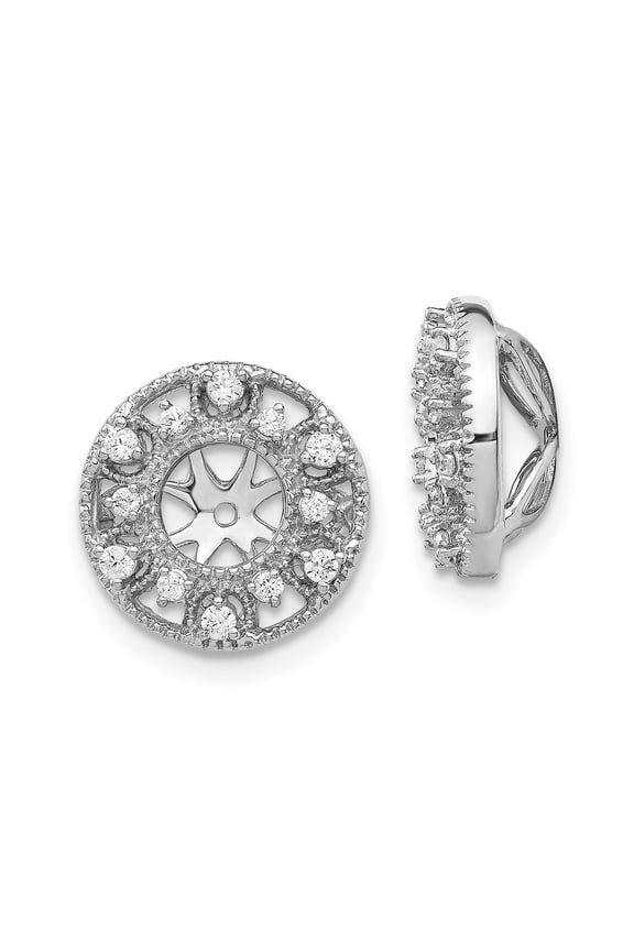 14k White Gold Scattered Set Diamond Halo Stud 12mm Earring Jacket 0.24 Ct.