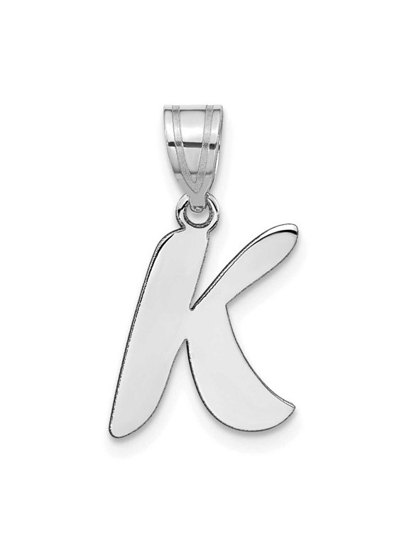 14k White Gold Script Design Letter K Initial Pendant