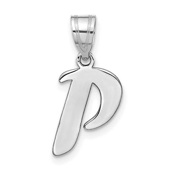 14k White Gold Script Design Letter P Initial Pendant