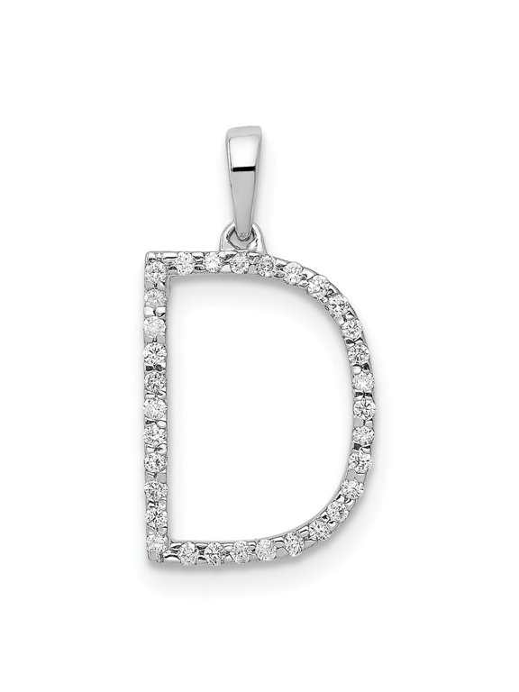 14k White Gold Initial D Natural Diamond Pendant Charm, Script Monogram for Women