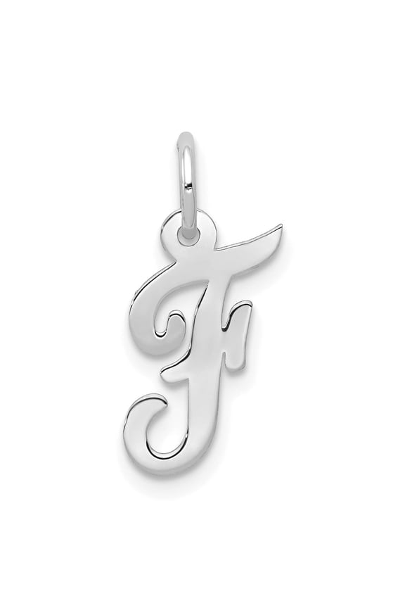 14k White Gold Script Initial F Pendant for Women, Polished Letter Charm, Personalized Alphabet Monogram Necklace, Dainty Capital Name Jewelry for Daily or Special Wear