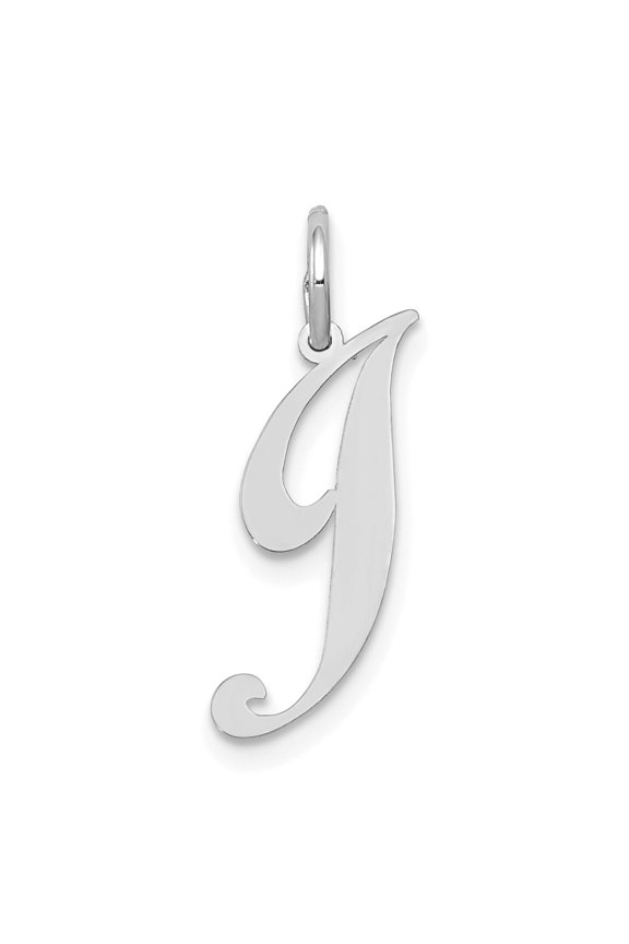 14k White Gold Script Initial J Pendant for Women, Polished Uppercase Letter Charm for Custom Necklaces, Monogram Jewelry for Everyday Wear or Layered Style
