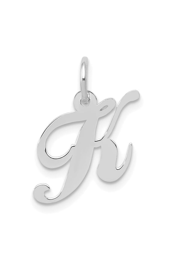 14k White Gold Script Initial K Pendant for Women, Polished Cursive Letter Necklace Charm, Elegant Monogram Jewelry for Daily Wear, Personalized Dainty Custom Style