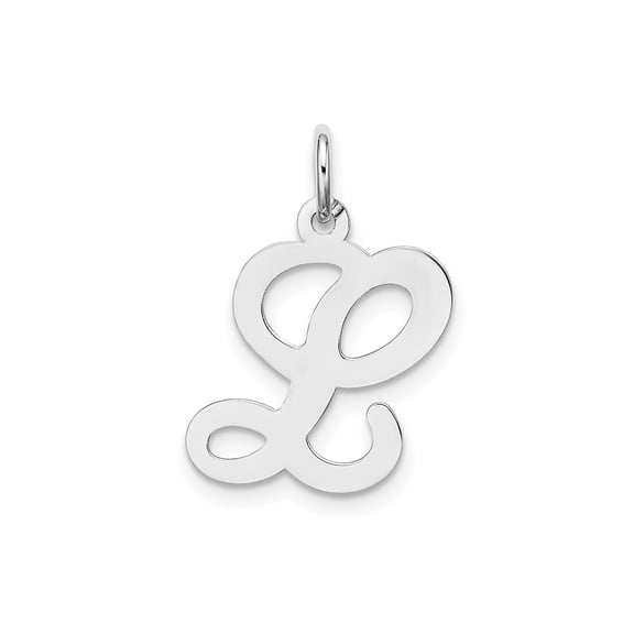 14k White Gold Script Initial L Pendant Charm, Polished Monogram Letter for Women