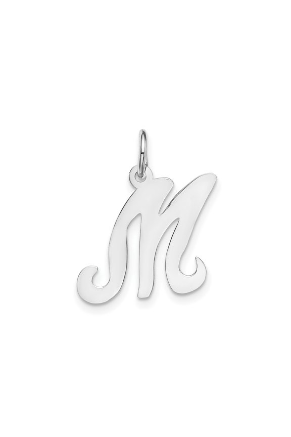 14k White Gold Script Initial M Pendant for Women, Polished Monogram Necklace Charm, Personalized Identity Jewelry for Everyday Wear or Special Occasions