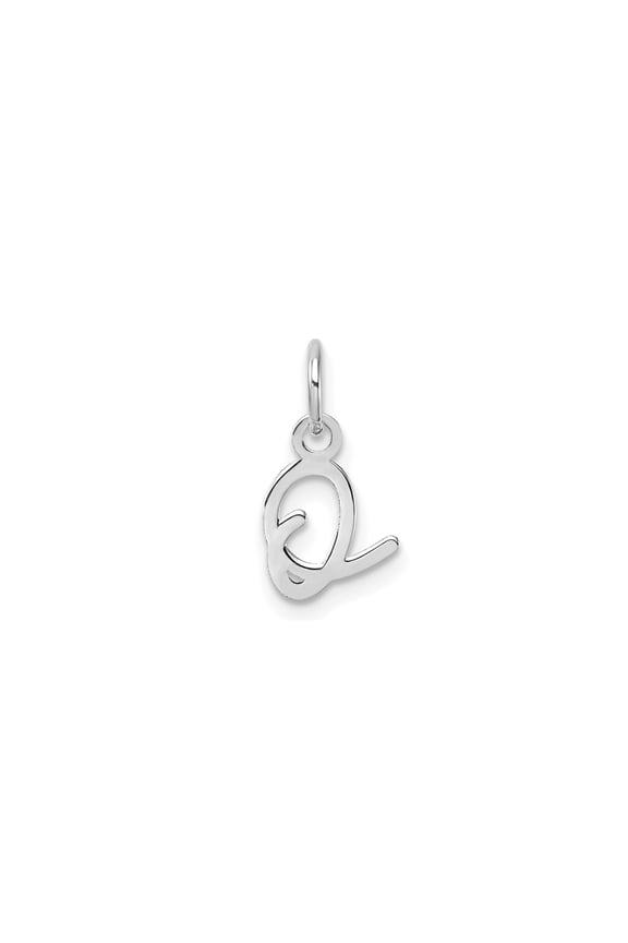 14k White Gold Script Initial Q Pendant for Women, Polished Cursive Charm for Necklace or Bracelet, Dainty Alphabet Jewelry Symbolizing Identity and Style
