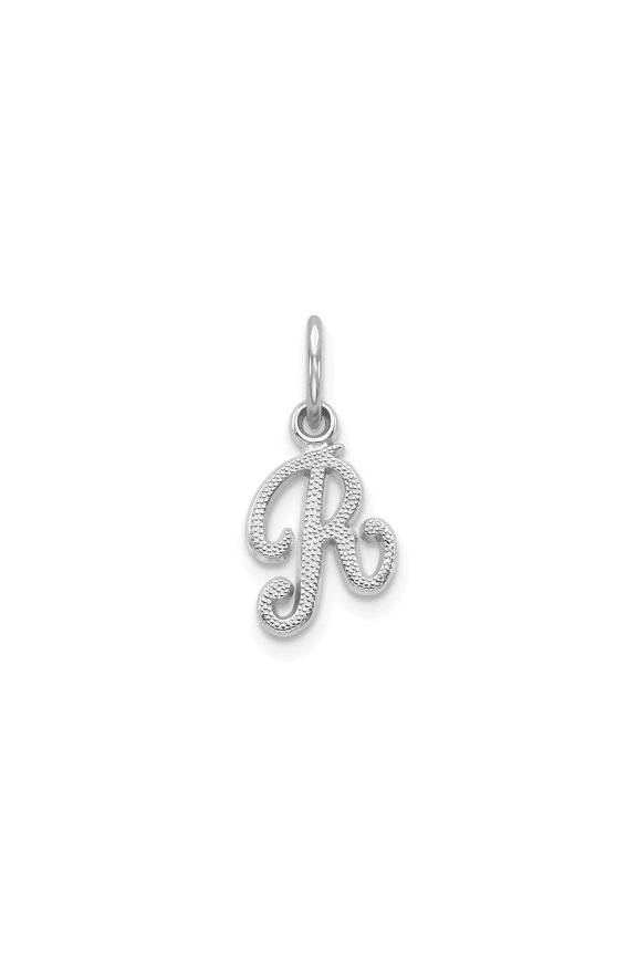 14k White Gold Script Initial R Pendant for Women, Textured Alphabet Charm Necklace Accessory, Dainty Monogram Jewelry, Personalized Capital Letter ID Symbol