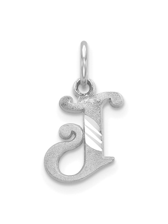 14k White Gold Script Letter J Initial Pendant Charm, Polished Diamond-Cut Monogram for Women