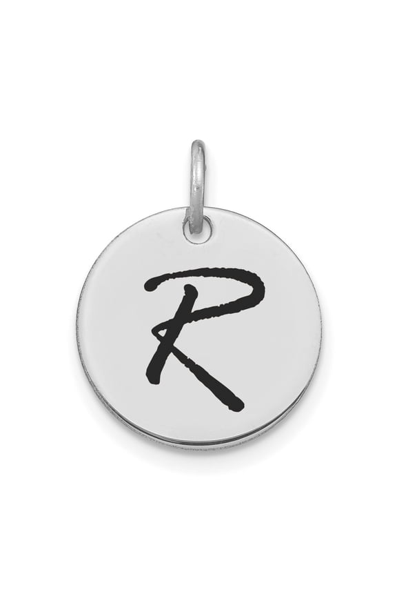 14k White Gold Script Letter R Pendant, Round Initial Disc Charm for Women or Unisex, Bold Monogram Jewelry for Necklace Layering or Bracelet