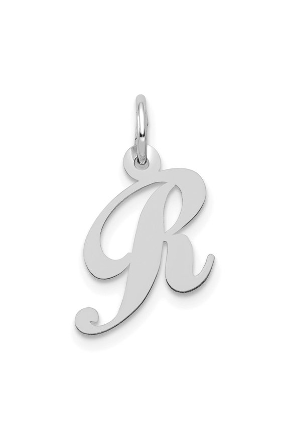 14k White Gold Script Letter R Pendant for Women, Polished Cursive Initial Charm, Dainty Monogram Jewelry, Personalized Alphabet Necklace Accessory