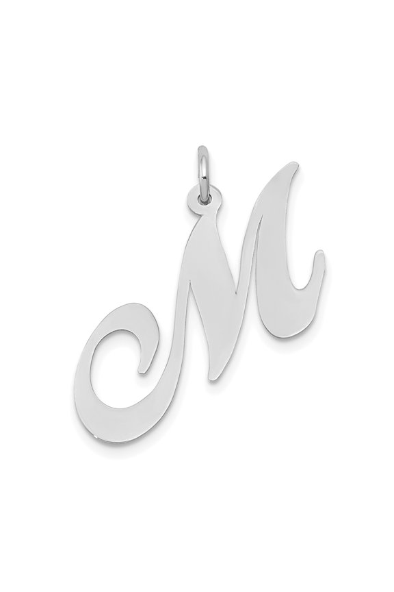 14k White Gold Script M Pendant for Women, Polished Cursive Initial Necklace Charm, Elegant Monogram Jewelry, Personalized Uppercase Letter Accessory for Layering