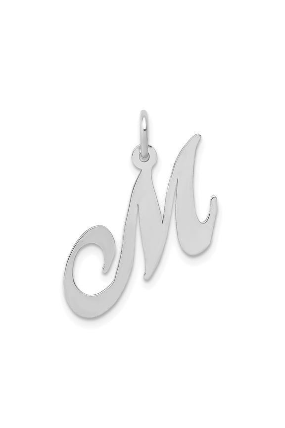 14k White Gold Script Letter M Pendant Charm, Polished Initial Monogram for Women