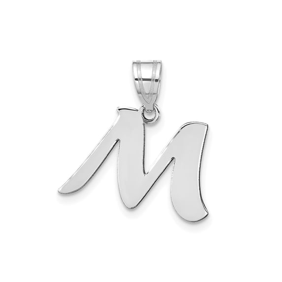 14k White Gold Script M Pendant for Women, Polished Initial Necklace Charm, Personalized Monogram Jewelry for Fashion and Identity Expression