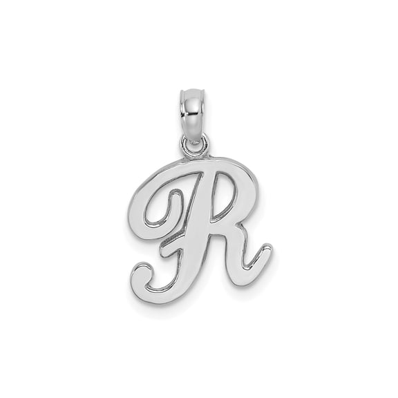 14k White Gold Script R Pendant Necklace for Women, Polished Cursive Initial Charm, Monogram Letter Symbol, Elegant Personalized Alphabet Jewelry