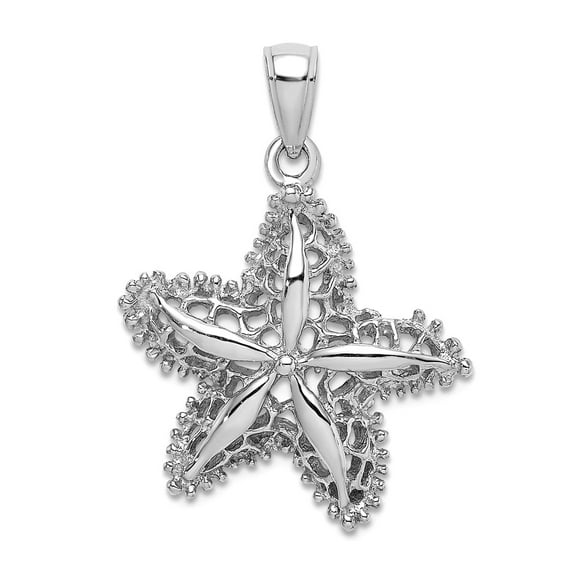 14k White Gold Sea shell Nautical Starfish High Polish and Cut-out Filigree Charm 28x21.5mm Wide 3.8mm Thick Pendant Nec