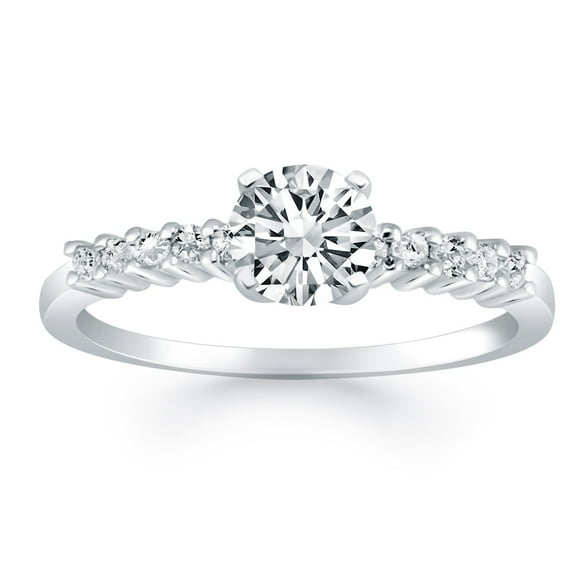 14k White Gold Shared Prong Accent Diamond Engagement Ring Size 8.5