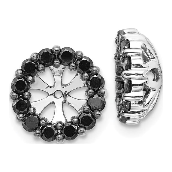 14k White Gold Shared Prong Black Diamond Halo Stud 10mm Earring Jacket 0.72 Ct.