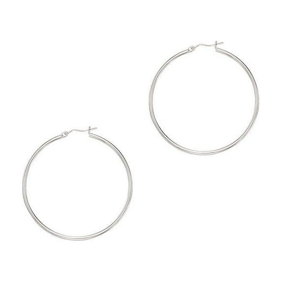 14k White Gold Shiny 2.0x50mm Round Tube Hoop Earrings With Hinged Clasp - 2.8 Grams