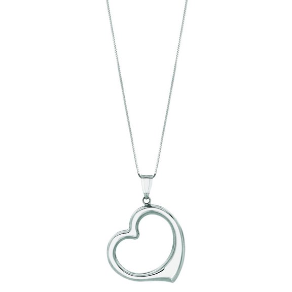 14k White Gold Shiny Box Chain With Spring Ring Clasp Open Heart Necklace - 2.5 Grams - 18 Inch