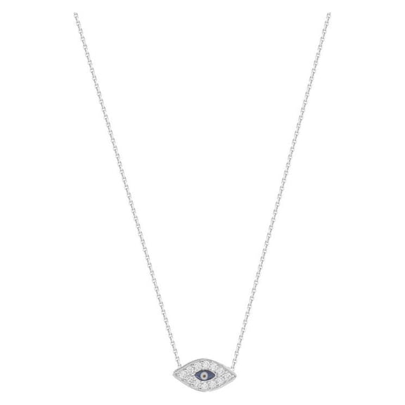 14k White Gold Side-ways Adjustable Mini Cubic Zirconia Evil Eye Necklace- 18 Inch