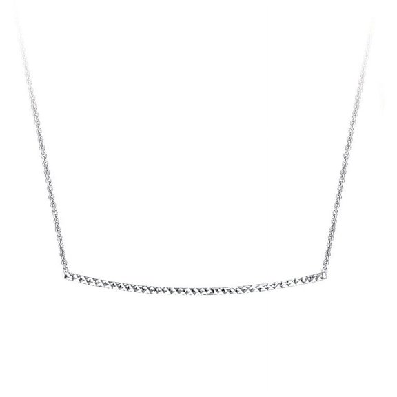 14k White Gold Side-ways Sparkle-Cut Bar Adjustable Necklace - 2.3 Grams - 18 Inch