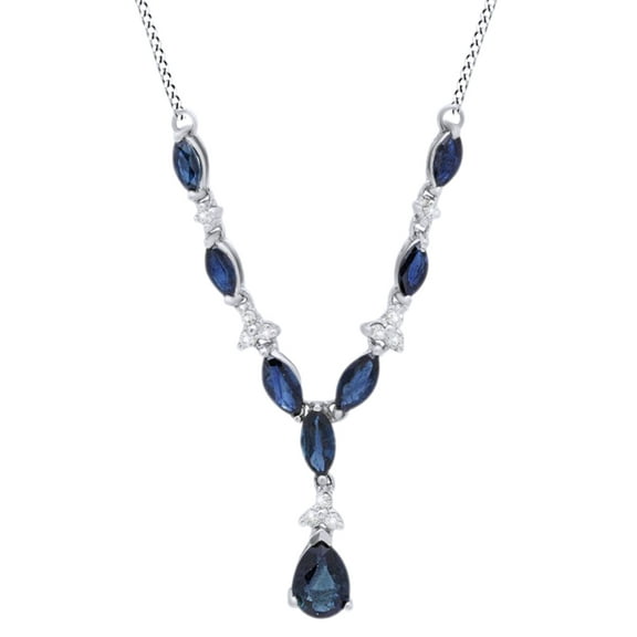 AFFY 14k White Gold Simulated Blue Sapphire & White Natural Diamond Drop Pendant Necklace