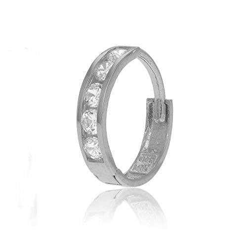 JewelStop 14k White Gold Single CZ Huggie Hoop Men's Hinged Earring - 2x12mm