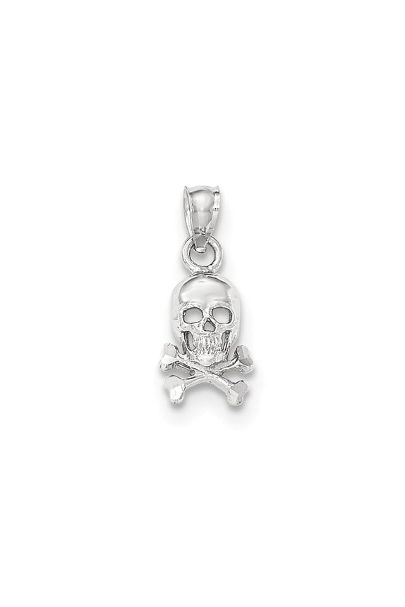 14k White Gold Skull and Cross Bones Pendant - Measures 11x8mm Wide