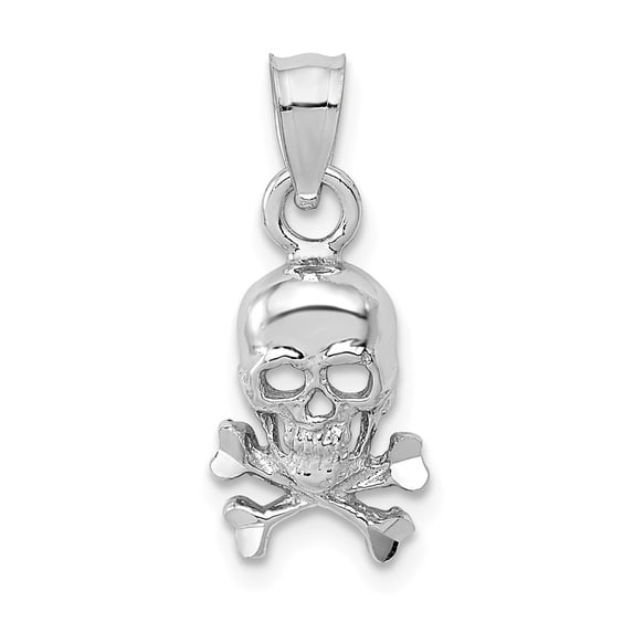 14k White Gold Skull and Crossbones Pendant Charm