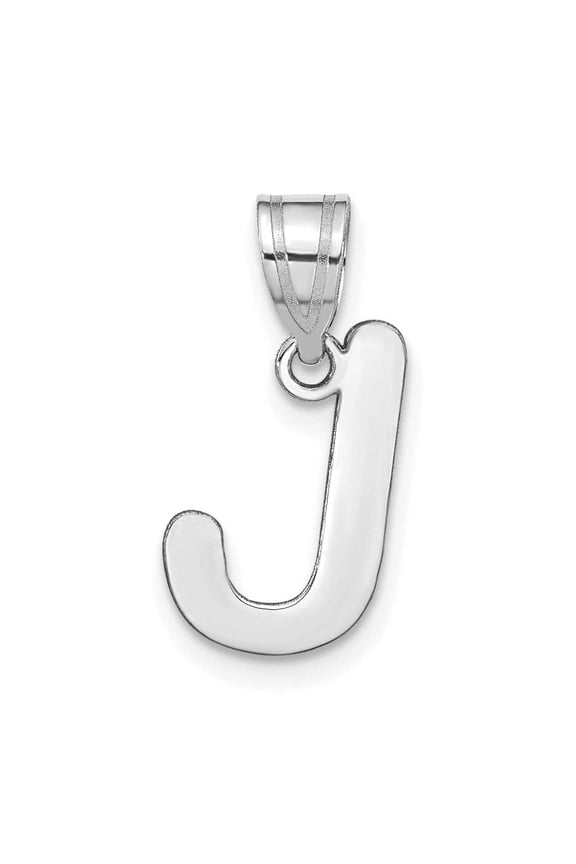 14k White Gold Slanted Design Bubble Letter J Initial Charm Pendant