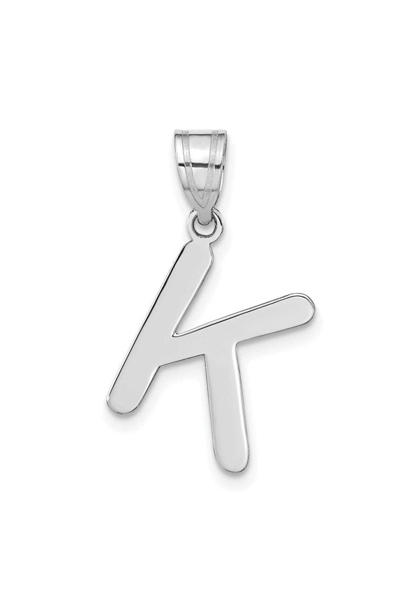 14k White Gold Slanted Design Bubble Letter K Initial Charm Pendant