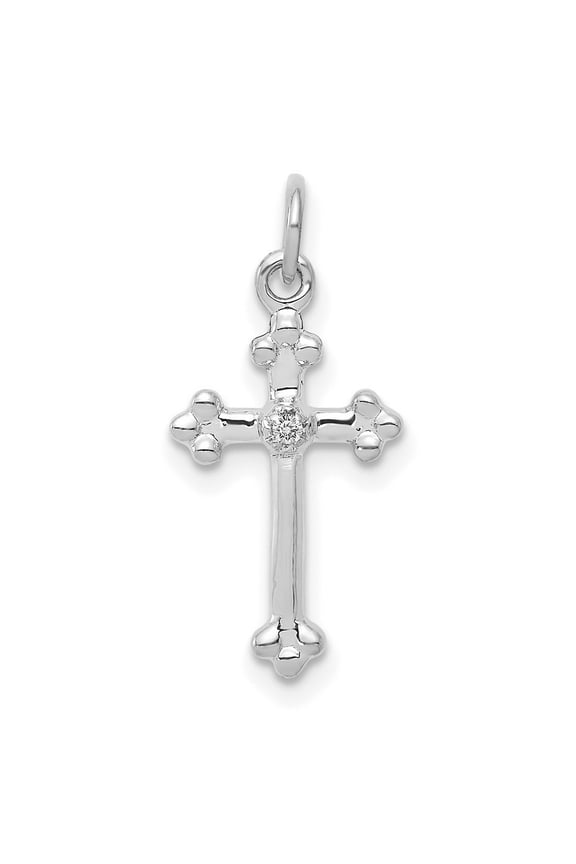 14k White Gold Small Diamond Budded Religious Faith Cross Pendant Necklace Measures 21.5x9mm Wide Jewelry for Women