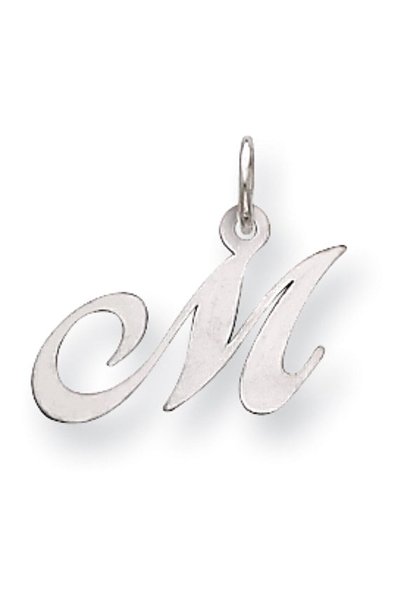 14k White Gold Small Fancy Script Initial M Charm Pendant