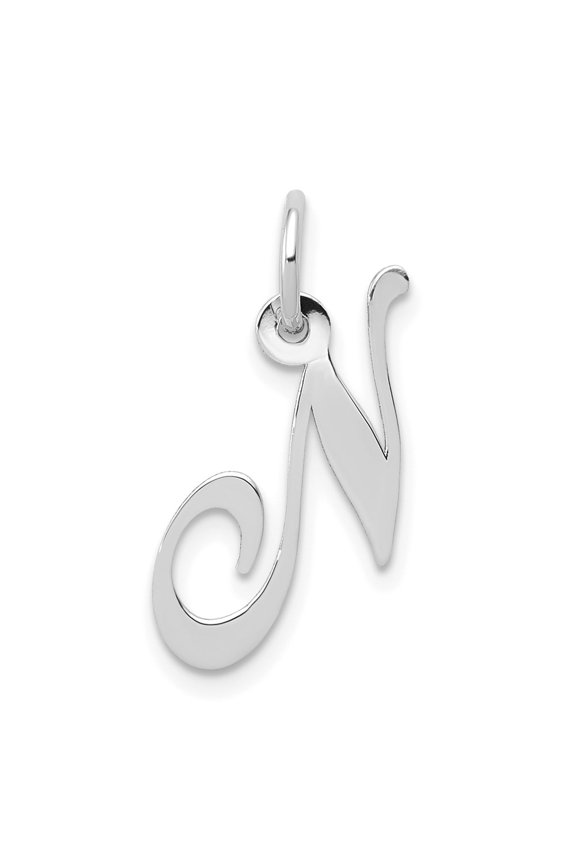 14k White Gold Small Fancy Script Initial N Charm Pendant Fine Jewelry For Women Gifts For Her