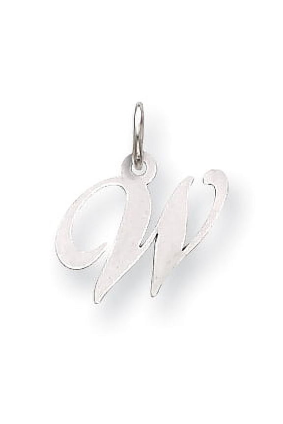 14k White Gold Small Fancy Script Initial W Charm Pendant