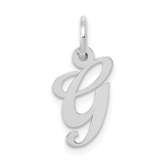 14k White Gold Small Fancy Script Letter G Initial Charm Pendant