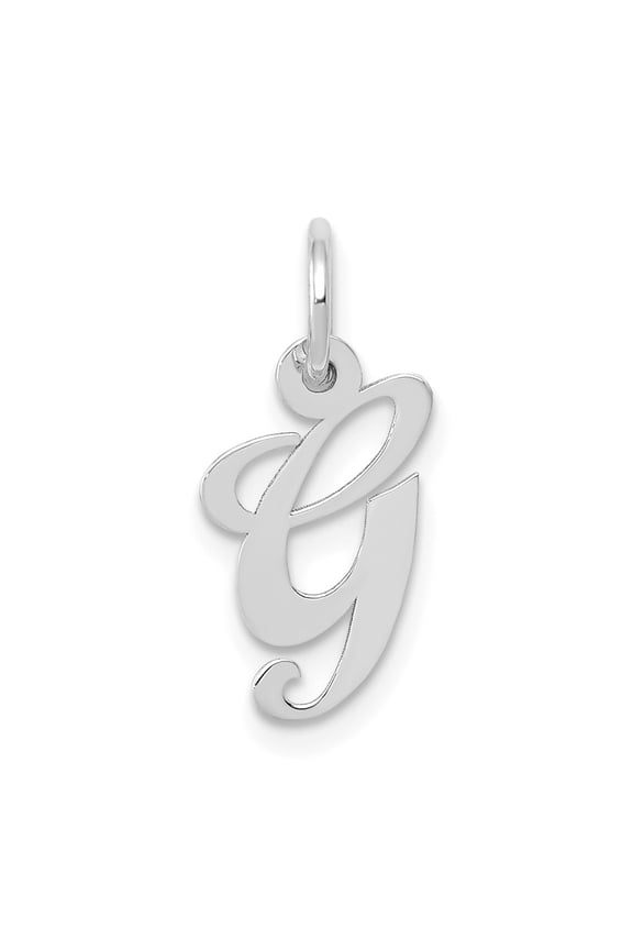 14k White Gold Small Fancy Script Letter G Initial Charm Pendant