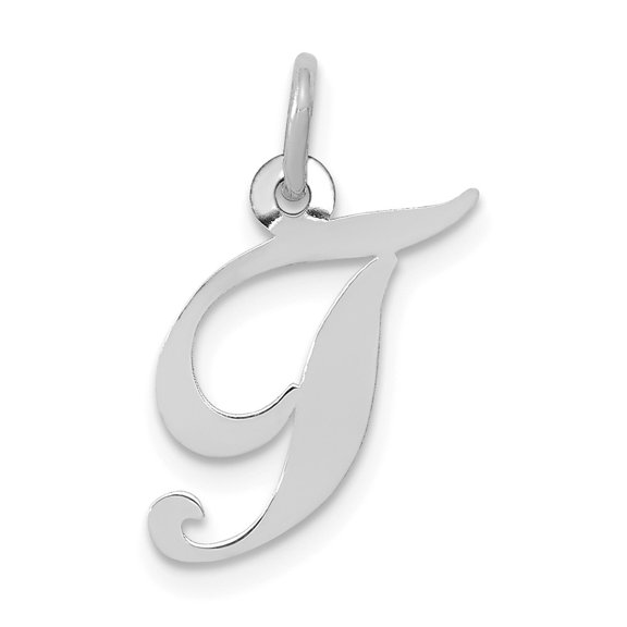 14k White Gold Small Fancy Script Letter T Initial Charm Pendant